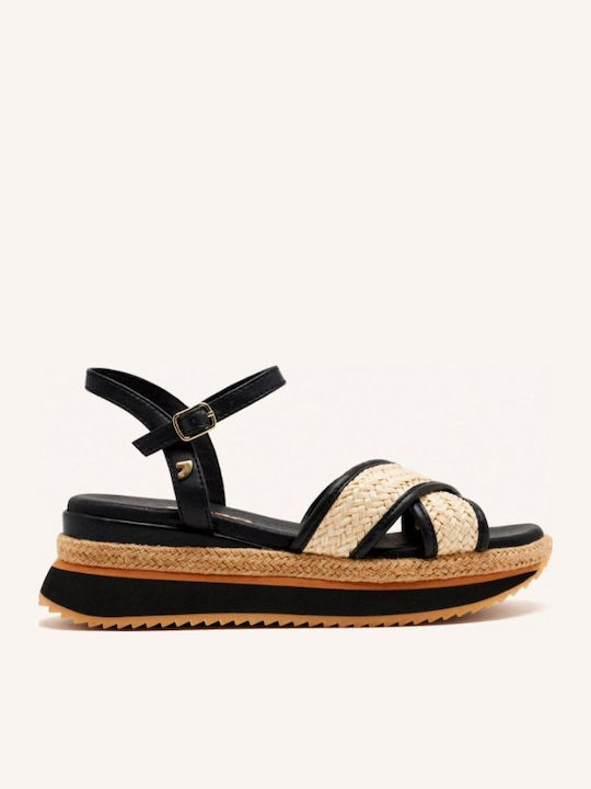 Women's Fabric Ankle Strap Platforms Black