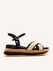 Women's Fabric Ankle Strap Platforms Black