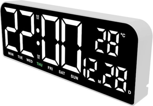 Επιτραπέζιο Ψηφιακό Ρολόι LED με Ξυπνητήρι Λευκό D1M8DWYBM