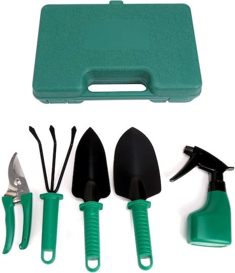Gardening Tool Set 5 Pieces Storage Transport Box Made Metal Plastic Green