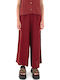 Women's High-waisted Fabric Trousers with Elastic in Loose Fit Bordeaux