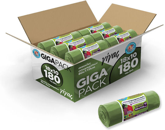 Etplast Trash Bags Gigas Professional Multi-Layer Silver Olive Giga Pack 180 Pieces 80x110cm