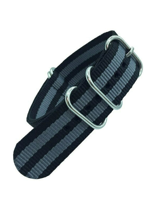 Каишка от плат Zulu Черно-сиво 007 Heavy Duty 22mm