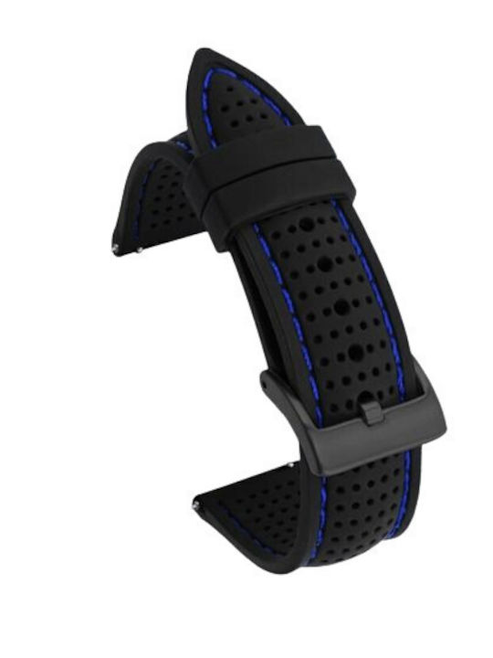 Silicone Strap Quick Release Breathable Black Blue Stitching Black Buckle 22mm