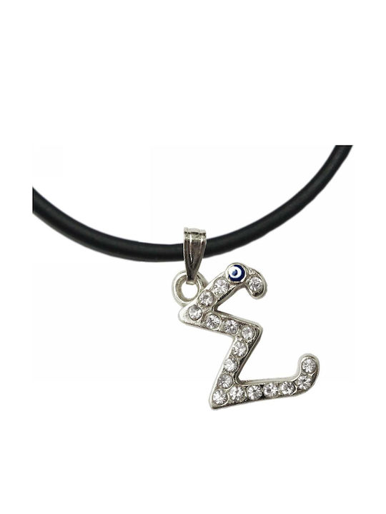 Handmade Metallic Silver Monogram Necklace with S Stras Blue Eye Tatu Moyo 1034-501as