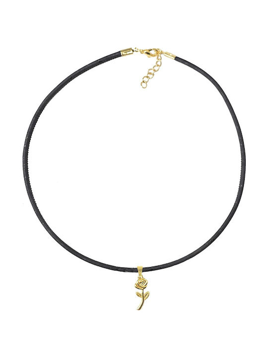 Women's Necklace Natural Cork Gold Plated Elements Apoxylo Black 460 1 Rose