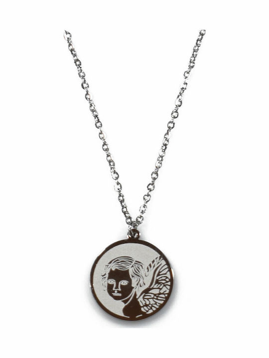 Κολιέ Ατσάλινο Stainless Steel Άγγελος Ασημί Bz-nk-00274