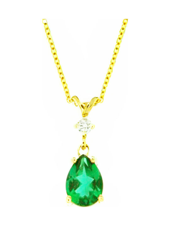 Necklace Yellow Gold 18K 45cm Emerald 0.6ct Diamond 0.04ct Metrongold 20276