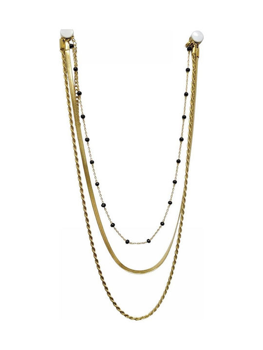 Necklace Handmade Gold Plated Steel Triple Twisted Chain-Snake Serpent Chain Black Stones Tatu Moyo