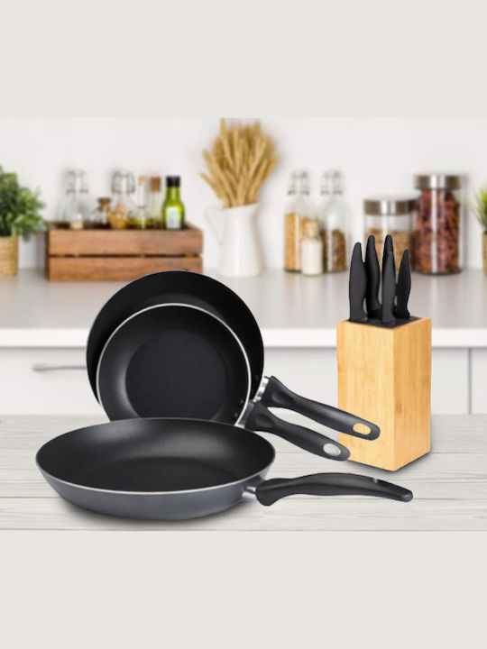 SpitiBazaar Cookware Set of Aluminum with Non-stick Coating Black 9pcs
