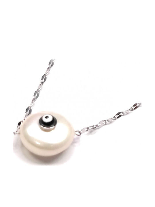 Karmafashion Damen Halskette Stahl 316l Kette Mit Perlen Auge Silber 2312-217a