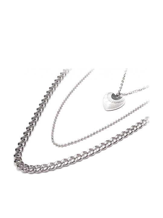 Karmafashion Damen Halskette Stahl 316l Dreifach Kette Herz Silber 2312-206a Karmafashion Damen Halskette Stahl 316l Dreifach Kette Herz Silber 2312-206a