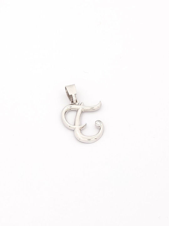 White Gold Pendant Monogram T K14 Zircon Code 103793