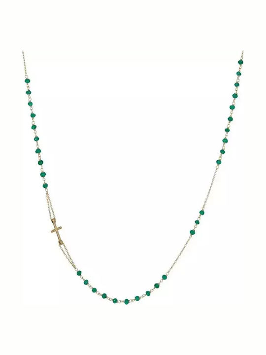 Gold Necklace K14 Rosary with Emeralds 041242 041242 Gold 14 Carats