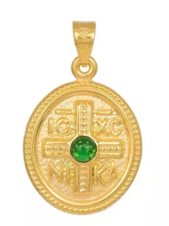 Colier Aur K14 cu Design Reliefe cu Piatră Verde 043142 043142 Aur 14 Carate