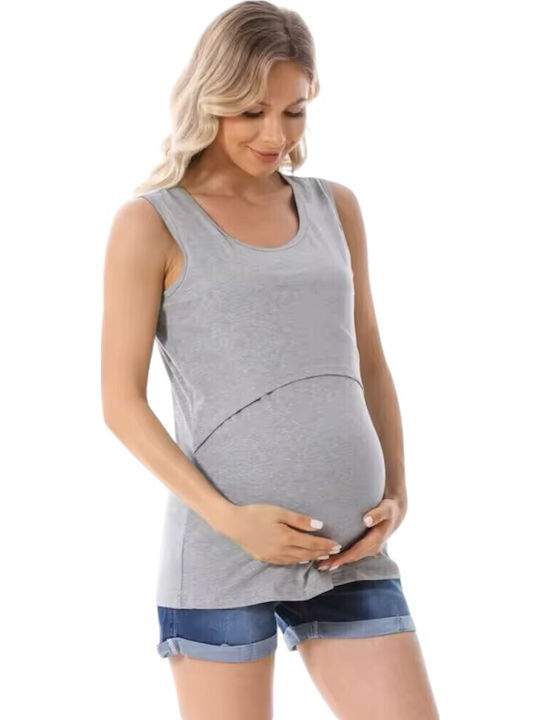 Gray Cotton Sleeveless Maternity Nursing T-Shirt Queen Mother Summer 2025 Casual Regular Fit