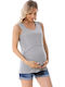Gray Cotton Sleeveless Maternity Nursing T-Shirt Queen Mother Summer 2025 Casual Regular Fit