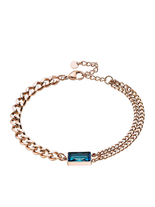 Women's Steel Bracelet with Zircon Stones 316L Rose Gold Art 00956