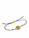 Women's Two-Tone Bracelet Silk Black Cord Meander Silver 925°