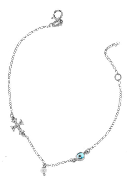 Silver Bracelet Cross Stones Zircon Pearl Eye