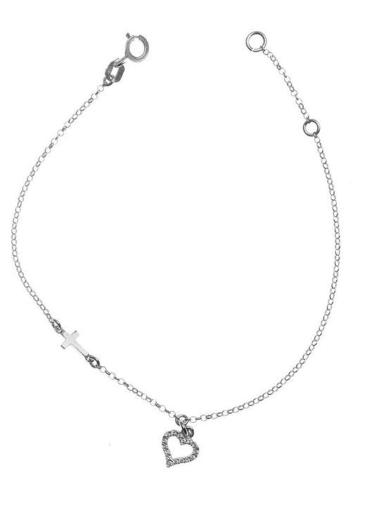 Dezentes Silber Armband Herz Steine Zirkon Kreuz