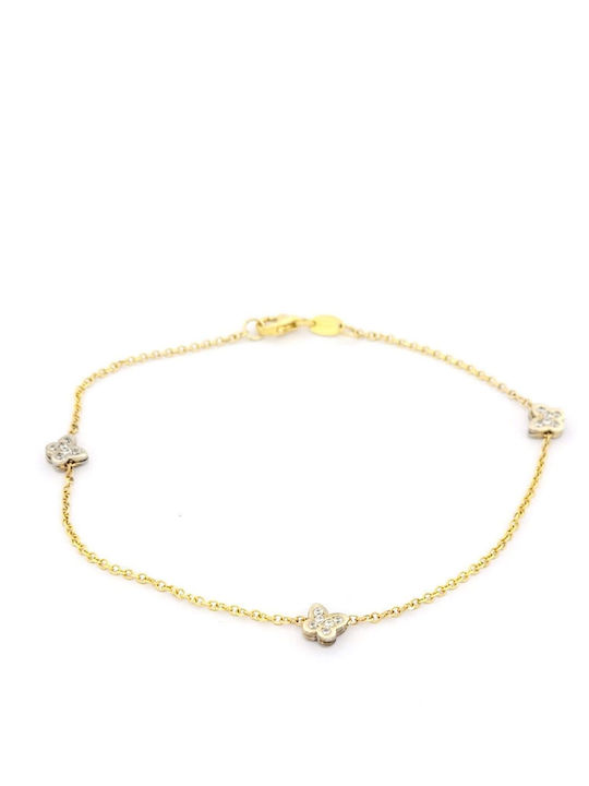 Gold Two-Tone Women's 14K Bracelet Butterflies Zircon Code 102468