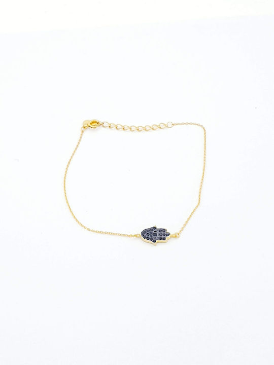 Silver Gold Plated Women's Bracelet Hand Hamsa Black Zircons Code 100763