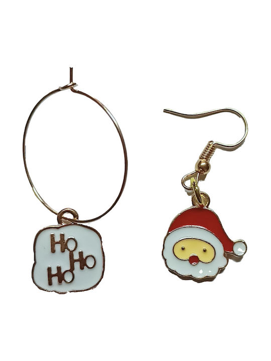 Handmade Gold Metal Christmas Hoop Earrings Ho Ho Ho & Santa Claus 4cm Tatu Moyo