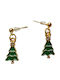 Handmade Gold Metal Christmas Tree Green Earrings Tatu Moyo