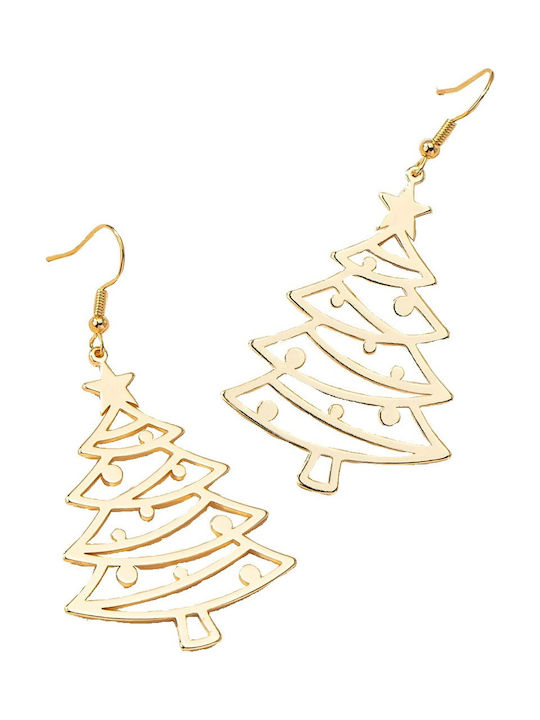 Handmade Gold Metal Earrings Christmas Tree 7x3.5 Tatu Moyo