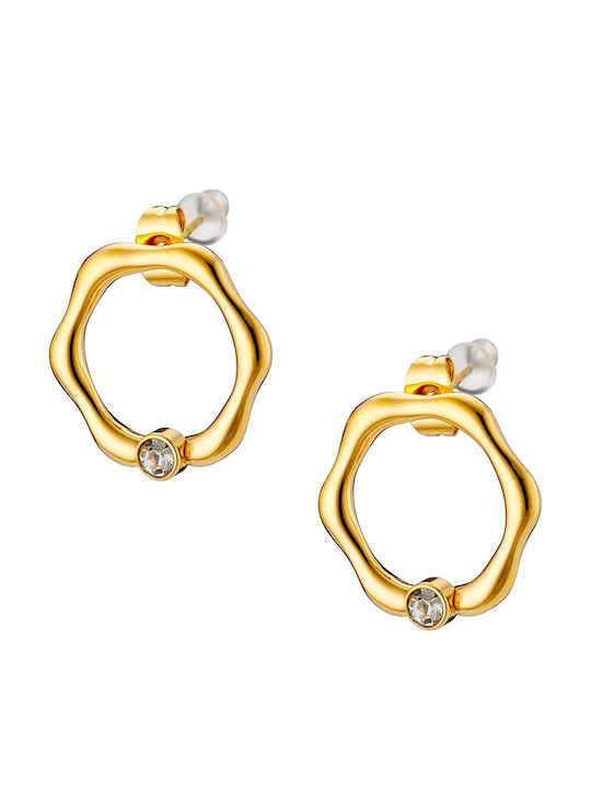 Women's Gold Plated Stud Earrings with Stone Steel 316l Art 02218