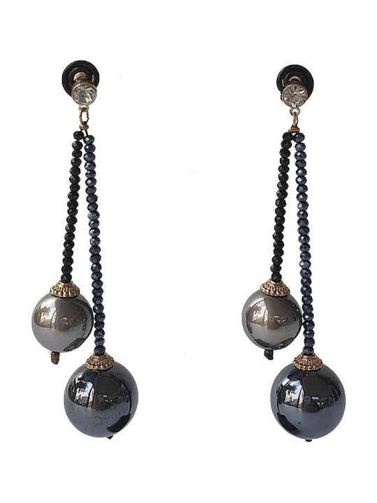 Mi-tu Exclusive Women's Earrings Black Iridescent Pearls Crystals