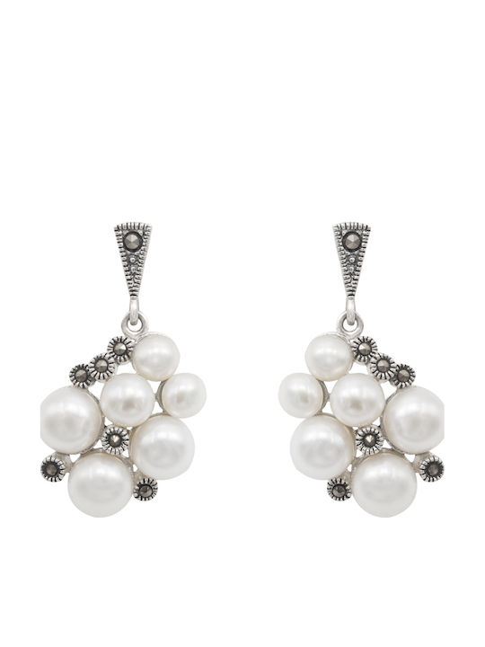 Silverline Silver Women's Earrings Pearls & Mineral Stones Marcasite