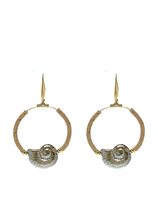 Women's Earrings Natural Cork Gold Plated Elements Apoxylo Green 756 Green Snail Earring
