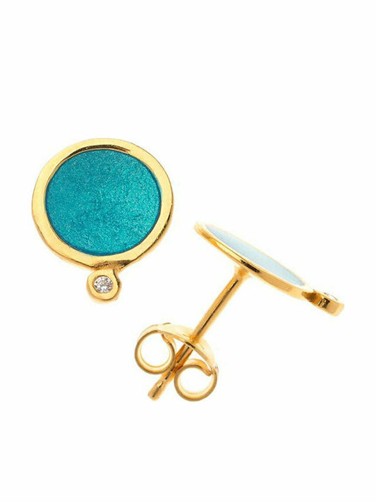 Women's Silver Gold Plated Earrings 925° Blue Enamel White Zircons