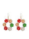 Handgefertigte Ohrringe Reifen Weihnachtskugel Geschenk Rot-Gold-Grün-Silber 6cm Tatu Moyo