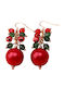 Tatu Moyo Handmade Christmas Gold Plated Metal Earrings Red Ball Red-Green Stones 6cm