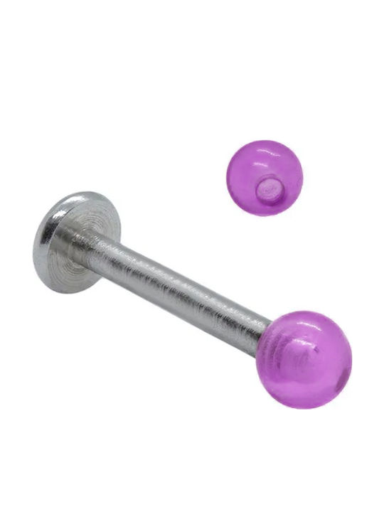 Earrings Lip Bar Steel Silver Acrylic Purple Ball