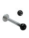 Earring Bar Lip Steel Silver Black Resin Ball Zircon