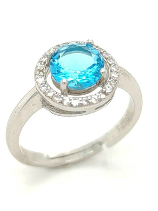Women's Ring Rosette Blue Zircon Silver 925°