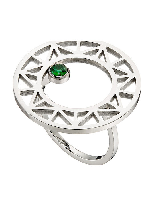 Women's Ring Steel 316L Silver Green Stone Verorama Ad-art02509l1