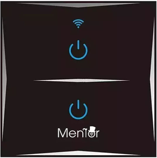Încastrat Comutator de Perete Wi-Fi Iluminat Dublu cu Cadru Negru