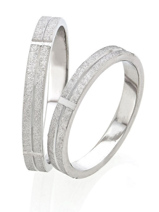 Stergiadis S120 9 Carat White Gold Couple's Wedding Ring Set