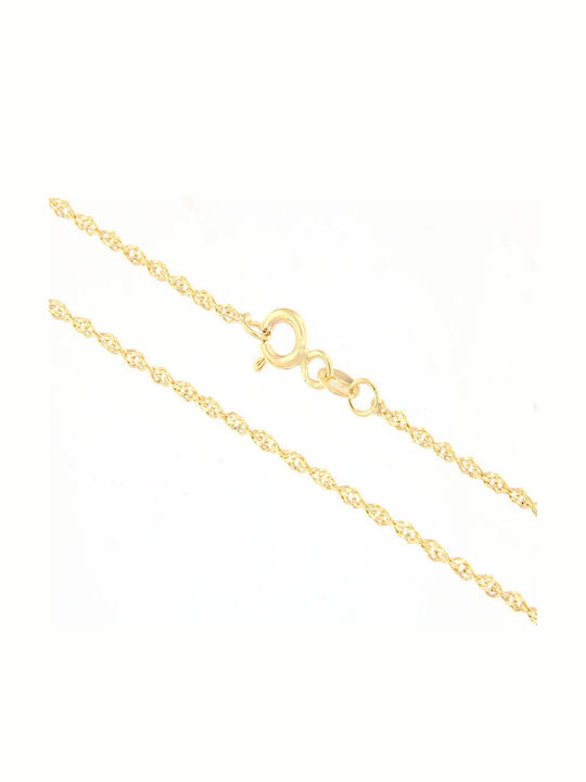 Singapore Chain Round Diamond-Set Solid 14K Gold 40cm