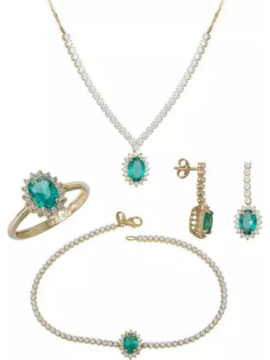 Engagement Jewelry Set Gold K9 Rosette Green Zircon Set035157 Set035157 Gold 9 Carats