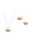 Luxus Schmuckset Halskette Ohrringe Gold K14 Gok-Set-104 Rotes Weißes Rosa