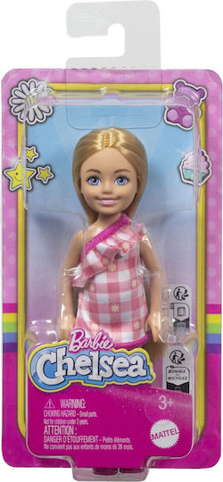 Păpușă Barbie Family Chelsea Blondă Rochie Roz în Carouri
