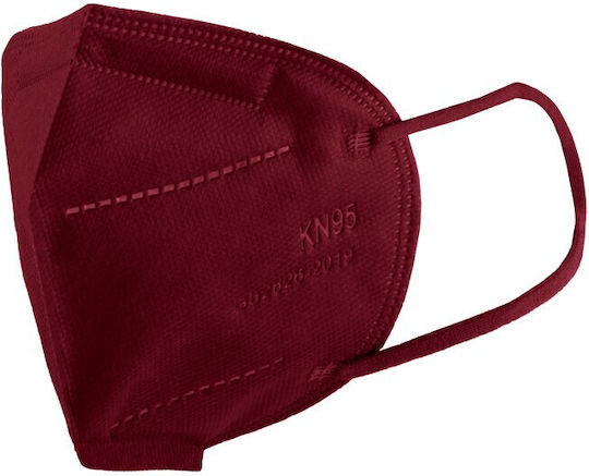 Burgundy 3D Non-Reusable Face Protective Mask Kn95 FFP2 5 Layers Protection GB2626-2006 100 Pieces