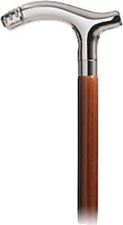 Wooden Brown Walking Stick Silver Chrome Handle T Shape 019968