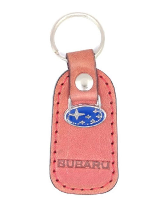 Leder-Schlüsselanhänger mit Metall Burgunder Subaru 7498-k